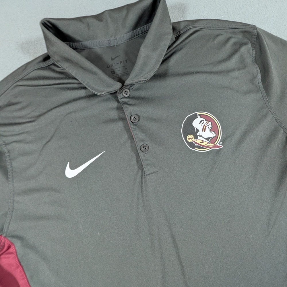 Florida State Seminoles FSU Nike Polo Shirt Mens XL Dri-FIT Grey Garnet